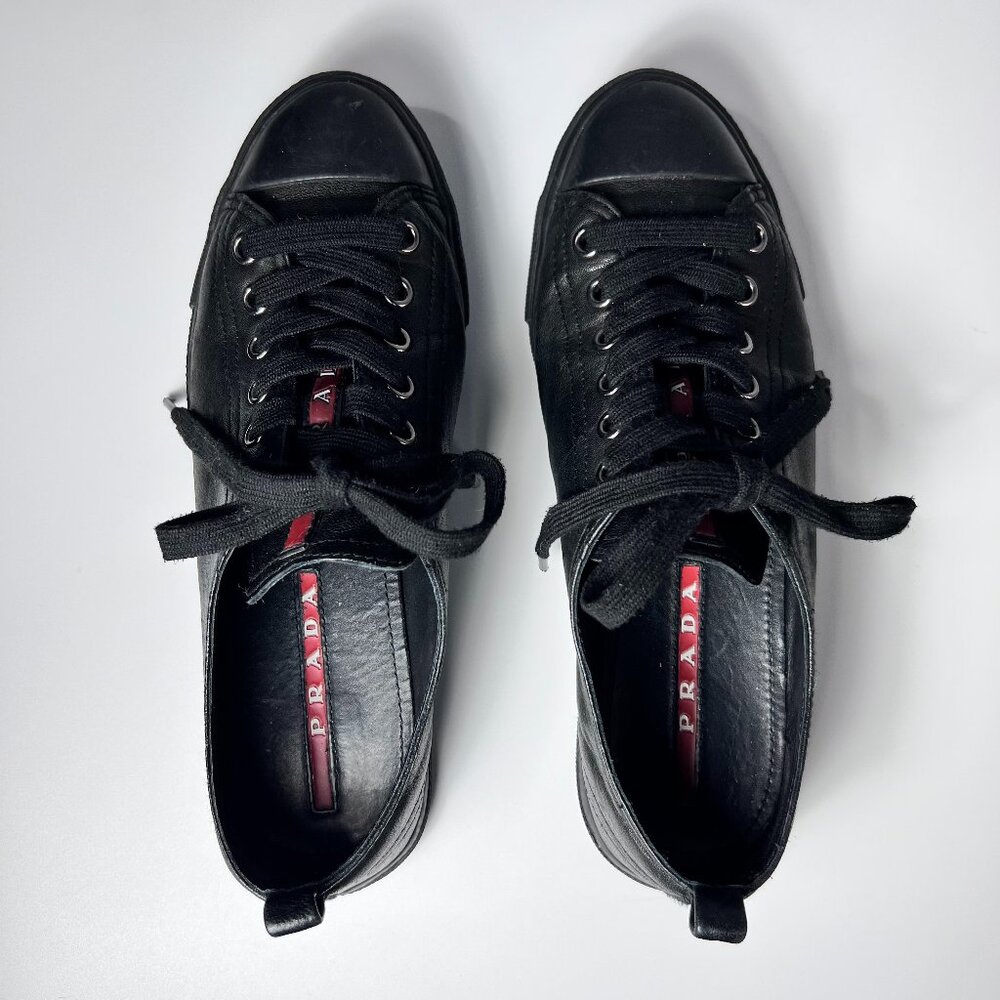VTG PRADA Napa Aviator‎ Lace up Black Leather Sneakers Woman 7